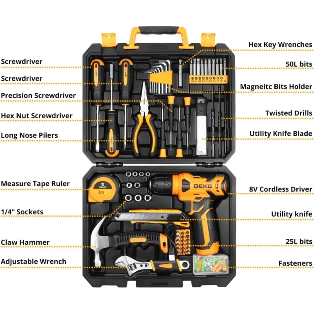 DEKOPRO 126 Piece Power Tool Combo Kits with 8V Cordless Drill